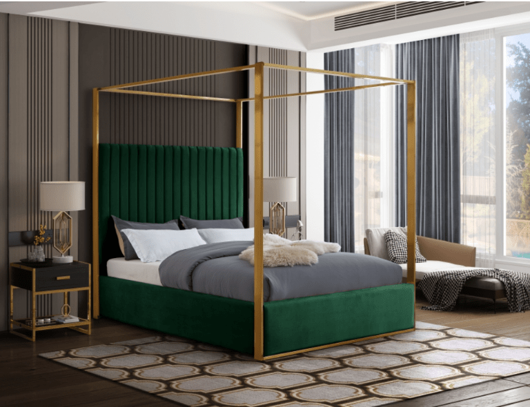 Jones Velvet & Gold Metal Platform Canopy Bed - LDH Furniture