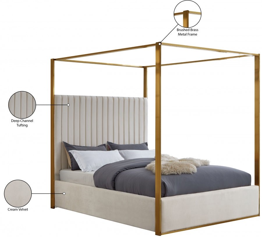 Jones Velvet & Gold Metal Platform Canopy Bed - LDH Furniture
