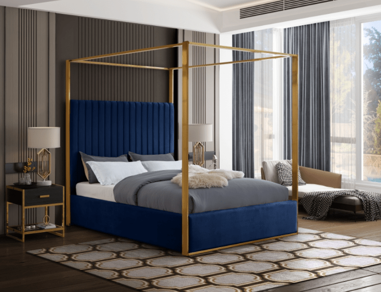 Jones Velvet & Gold Metal Platform Canopy Bed - LDH Furniture
