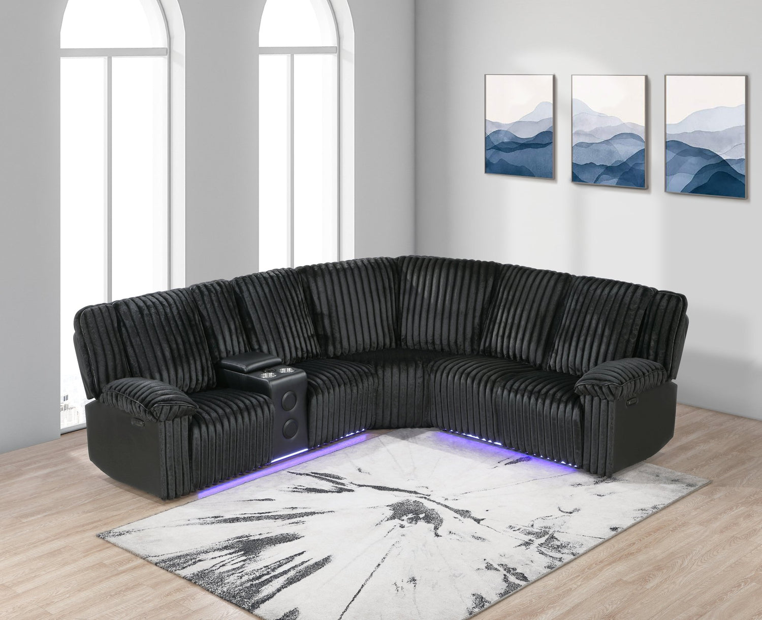 Lainey 3PC Power Recliner Sectional with Bluetooth Speaker, LED Light & Phone Charger - LDH Furniture