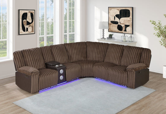 Lainey 3PC Power Recliner Sectional with Bluetooth Speaker, LED Light & Phone Charger - LDH Furniture