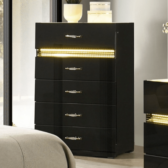 Lucida 5-Drawer Tall Chest with LED Light - LDH Furniture