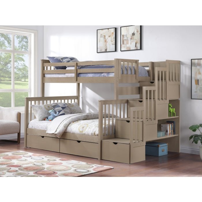 Ludville Twin/Full Step Bunk Bed w Storage - LDH Furniture