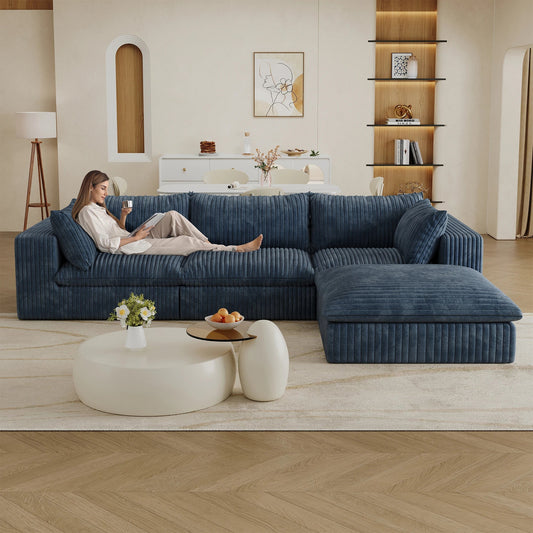 Modern Blue Boneless Sofa Bed – Corduroy Couch in a Box | No Assembly 🇺🇸 - LDH Furniture