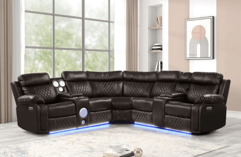 Power Reclining Sectional w LED Lights & Bluetooth Speakers - LDH Furniture