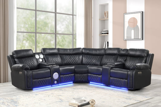 Power Reclining Sectional w LED Lights & Bluetooth Speakers - LDH Furniture