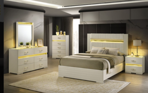Lucinda 4-Piece Bedroom Set, Queen/King Bed, Dresser, Mirror, Nightstand