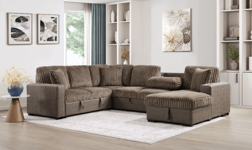 Smart Sleeper Sectional with Phone Charger, Storage & Fold Down Table - LDH Furniture