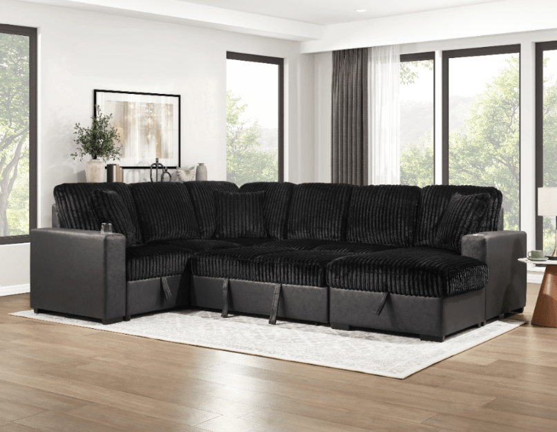 Smart Sleeper Sectional with Phone Charger, Storage & Fold Down Table - LDH Furniture