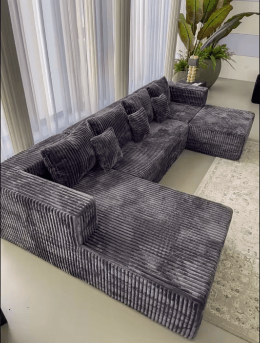 U Shape Corduroy Modular Cloud Sectional Sofa 🛋️📦 | No Assembly - LDH Furniture