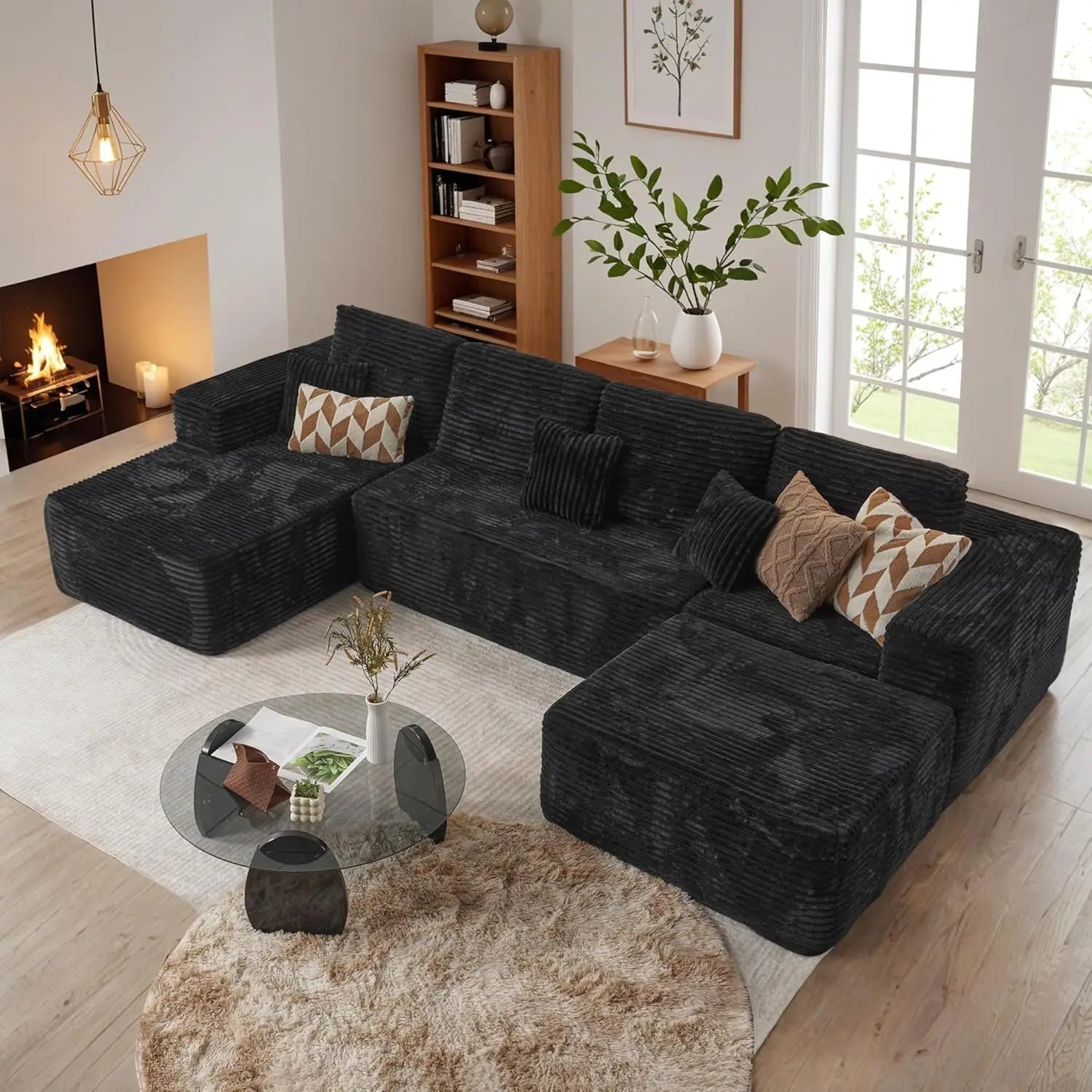 U Shape Corduroy Modular Cloud Sectional Sofa 🛋️📦 | No Assembly - LDH Furniture