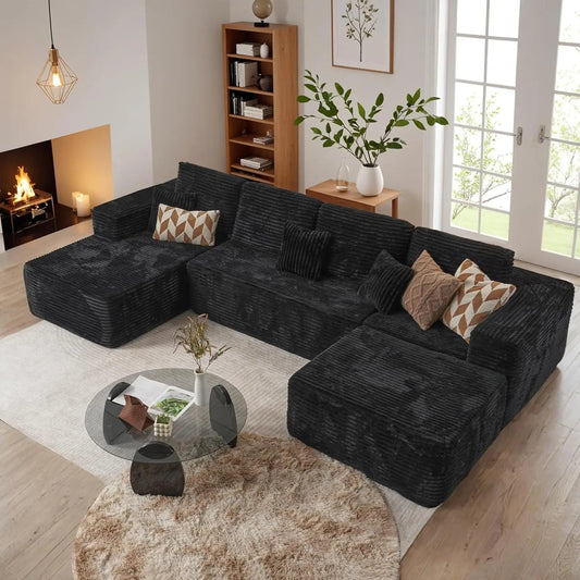 U Shape Corduroy Modular Cloud Sectional Sofa 🛋️📦 | No Assembly - LDH Furniture