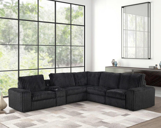 Vegas - Black Power Recliner Sectional with Bluetooth Speaker, Wireless Charger - LDH Furniture