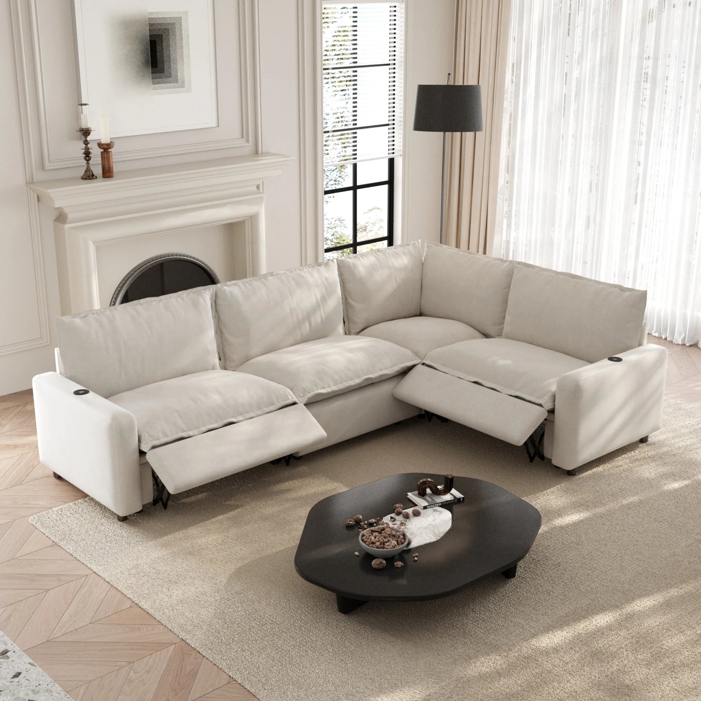 White Power Recliner Modular Sectional Sofa – Electric Corner Couch | US In Stock Free Shipping 🇺🇸 - LDH Furniture