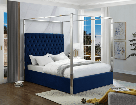 Canopy Bed Velvet Fabric & Chrome Trim - LDH Furniture
