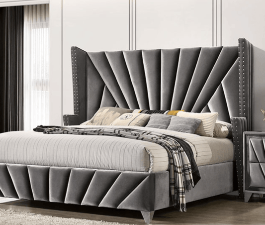 Carissa Velvet Platform Bed w Nailhead Trim - LDH Furniture