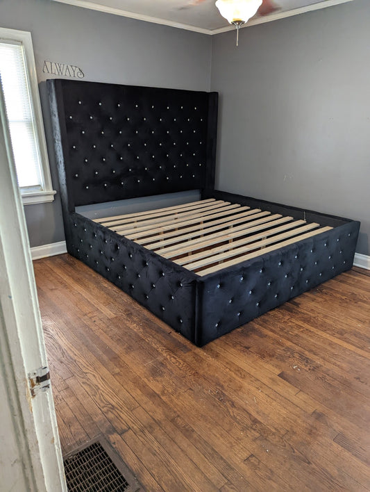 Crystal Platform Bed w Velvet Fabric - LDH Furniture