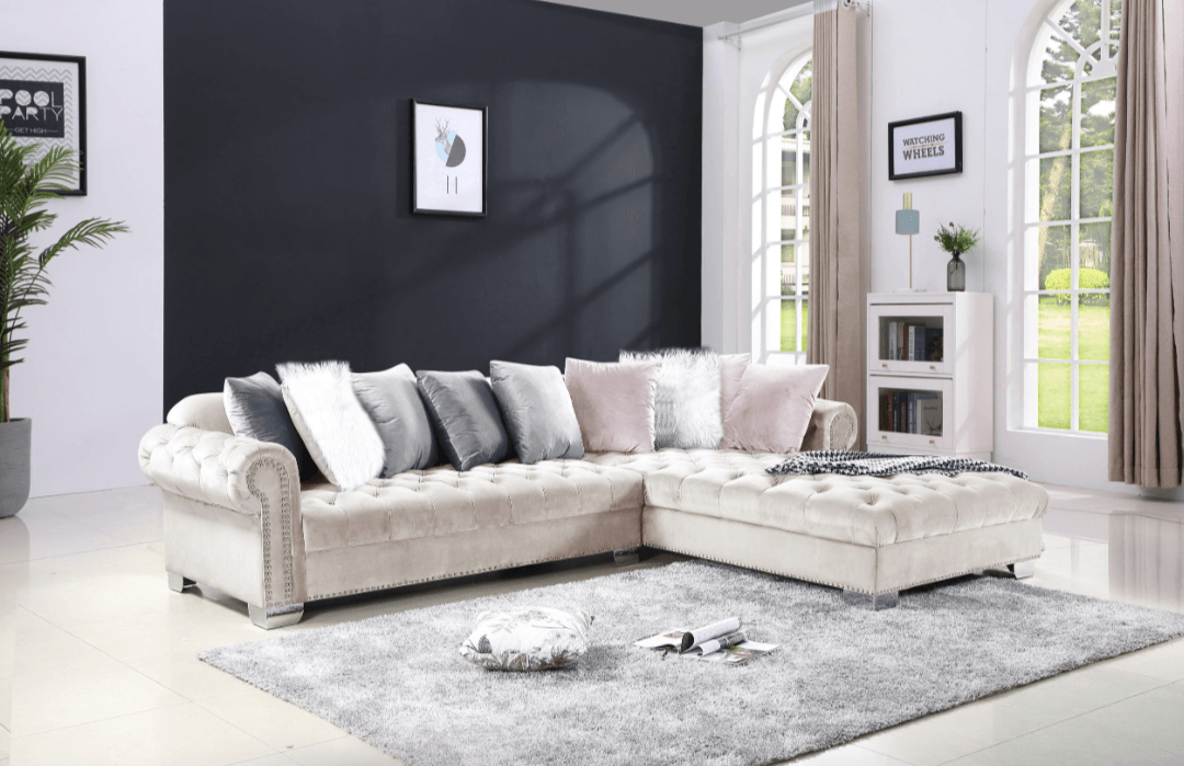 Divine 2PC Tufted Velvet Sectional w Pillows - LDH Furniture