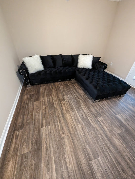 Divine 2PC Tufted Velvet Sectional w Pillows - LDH Furniture