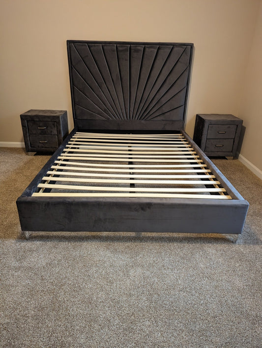 Eclipse Modern Velvet Platform Bed - LDH Furniture