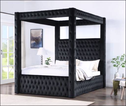 Lauren Bluetooth Tufted Velvet Canopy Platform Bed w 4 Phone Chargers - LDH Furniture