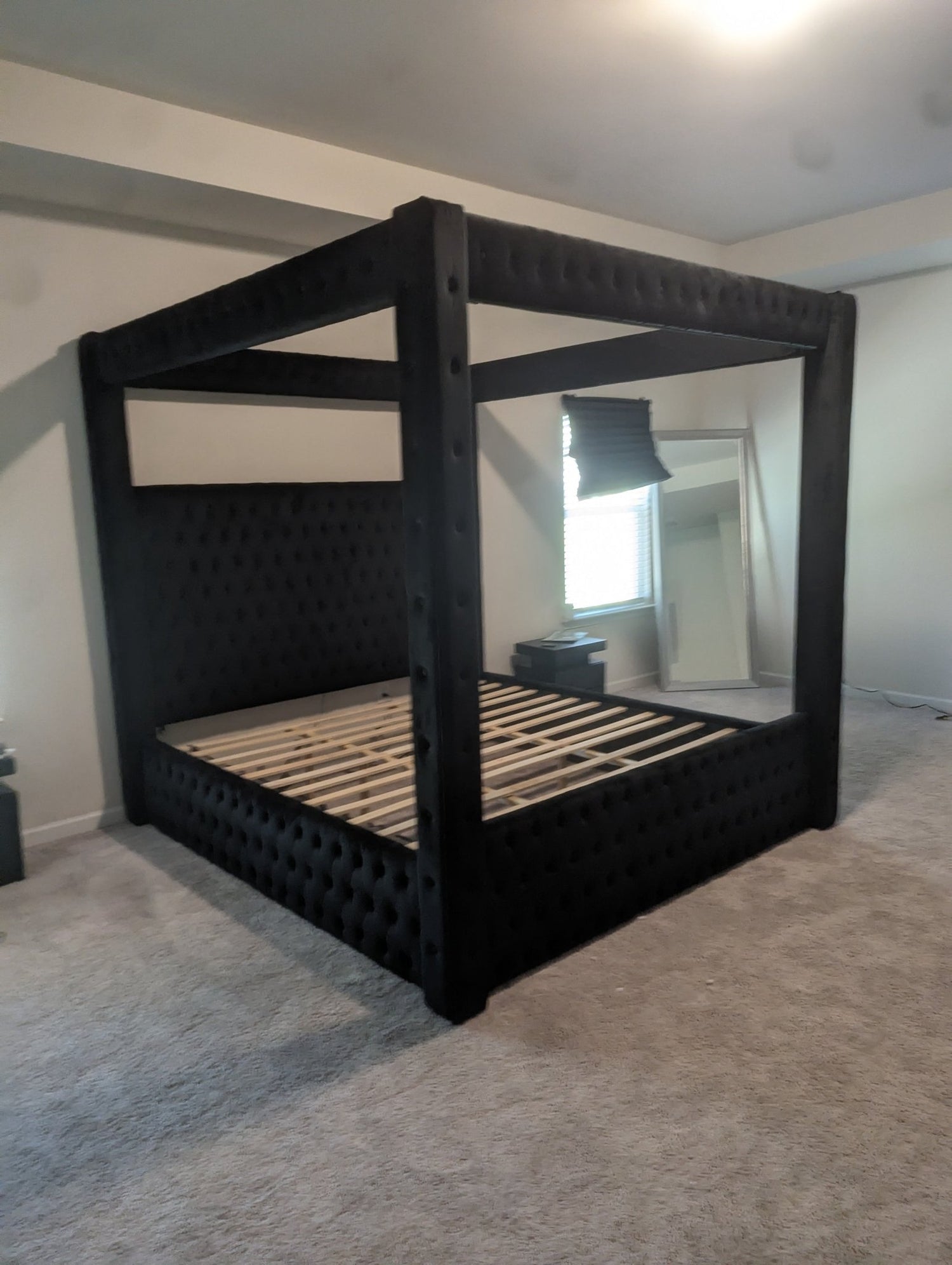 Lauren Bluetooth Tufted Velvet Canopy Platform Bed w 4 Phone Chargers - LDH Furniture