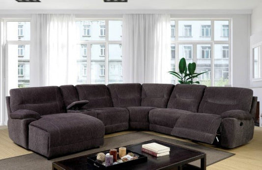 Zuben Plush Dark Gray Reclining Sectional w Push Back Chaise - LDH Furniture